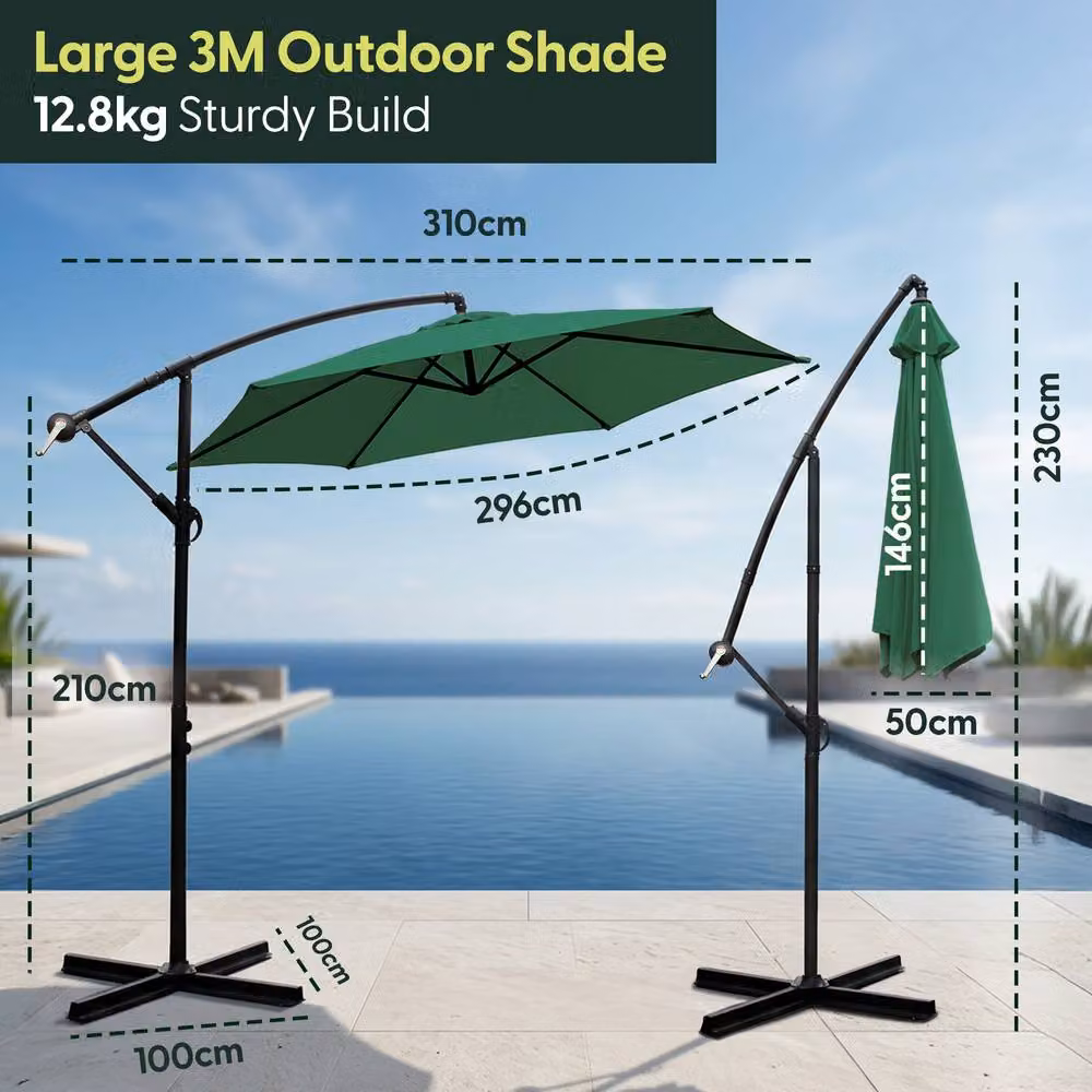 Keplin 3M Cantilever Garden Parasol in Green with Cover – 8