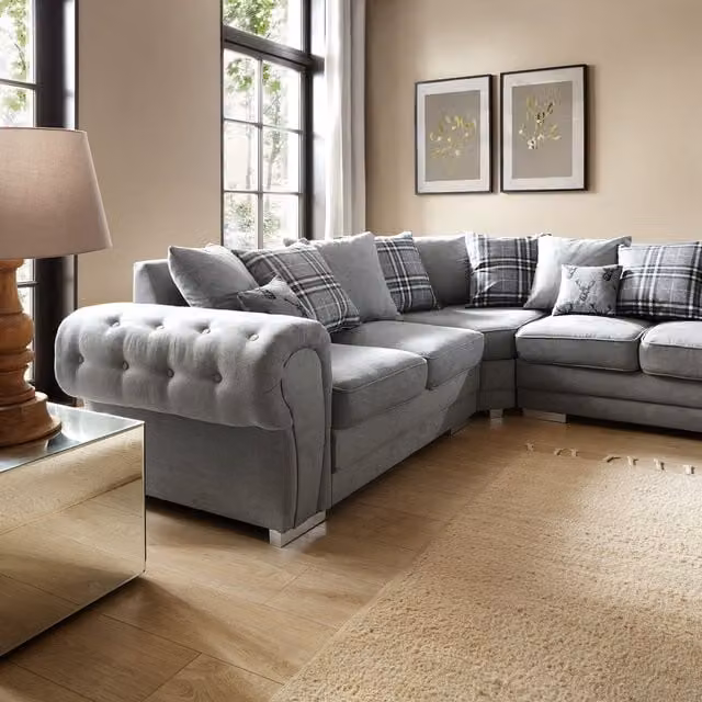 Abakus Direct Verona L-Shaped Corner Sofa in Grey, W/D/H: 245 x 245 x 80 cm