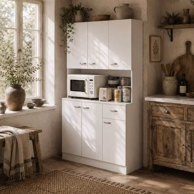 Wyld Haus Rasu Freestanding Kitchen Pantry Cabinet, White, H 180 cm x W 39 cm x D 40 cm