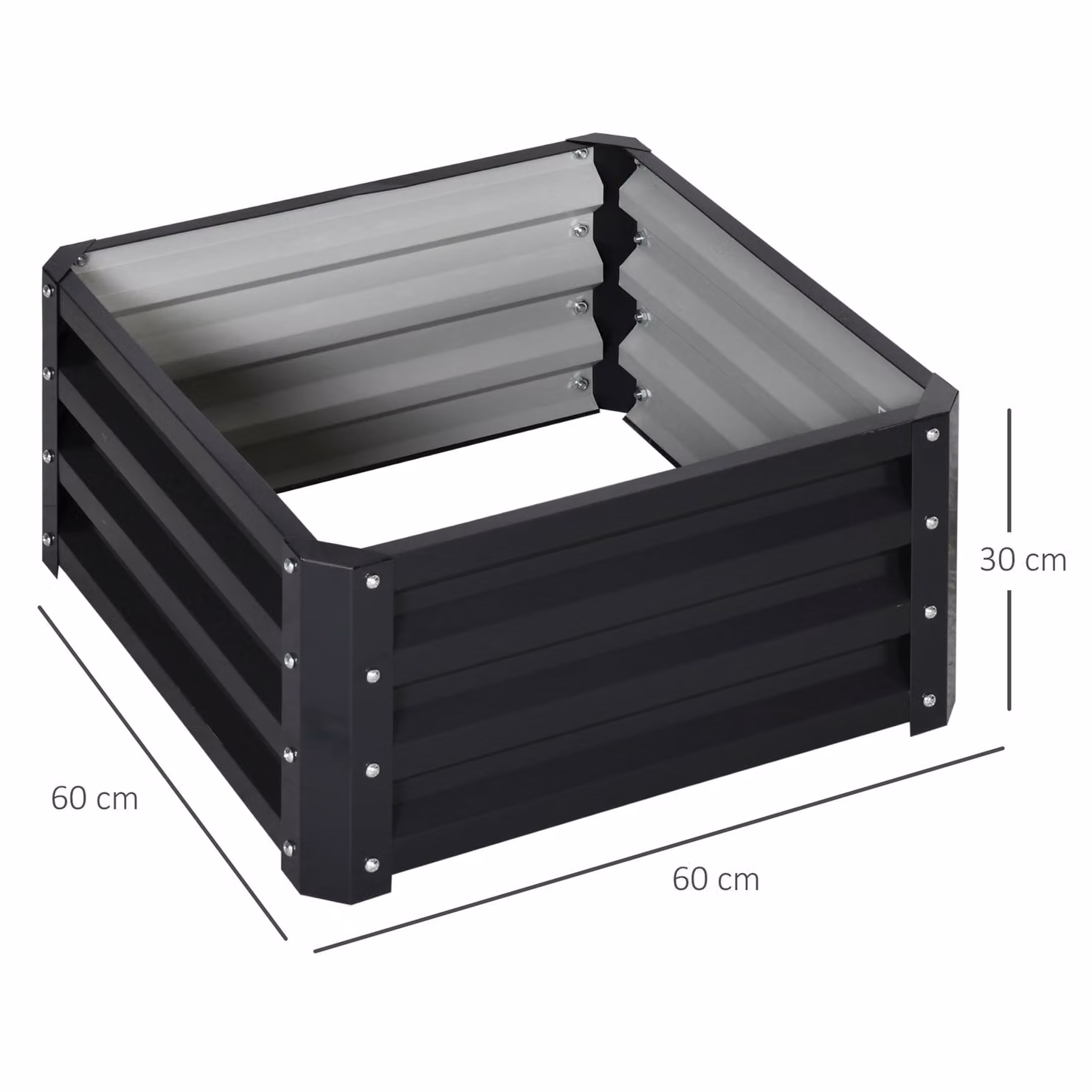 Outsunny Set of 2 Grey Galvanised Steel Raised Garden Beds for Flowers and Herbs, W: 60 cm, D: 60 cm, H: 30.5 cm – 3