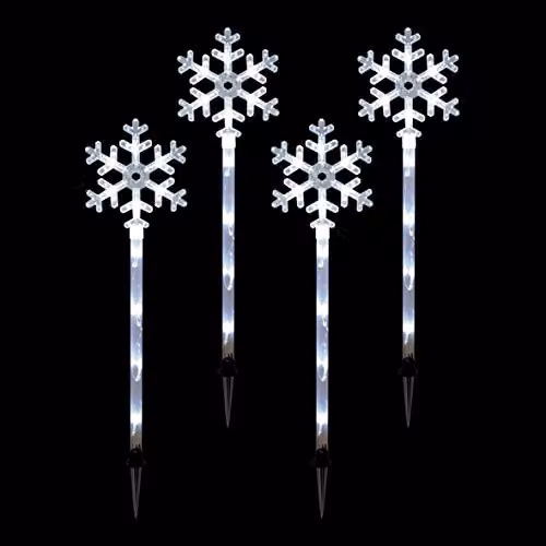 The Christmas Workshop 78630 LED Snowflake Garden Path Lights, 4 Pack, Warm White – 4