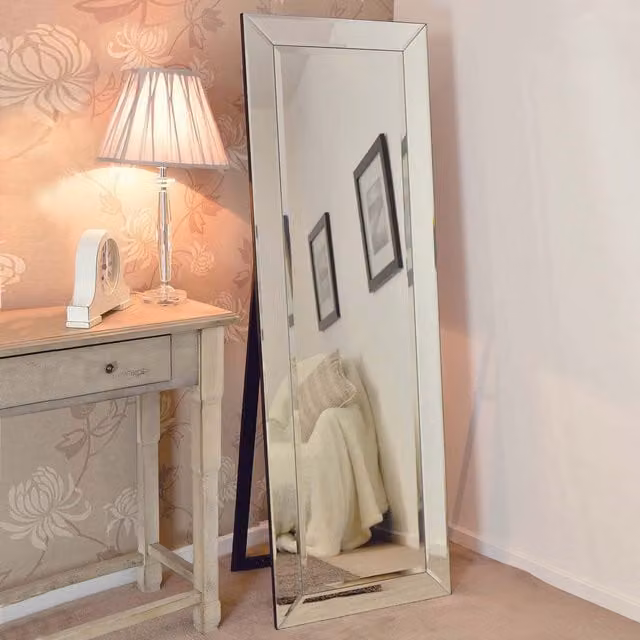 MirrorOutlet Thirlmere Modern Venetian Freestanding Dress Mirror, Yellow, H 170 cm x W 59 cm