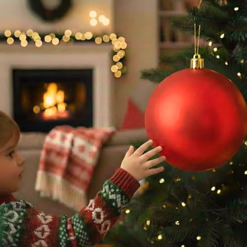 Shatchi Red Round Plastic Christmas Bauble Hanging Ornament, Diameter: 20 cm – 5