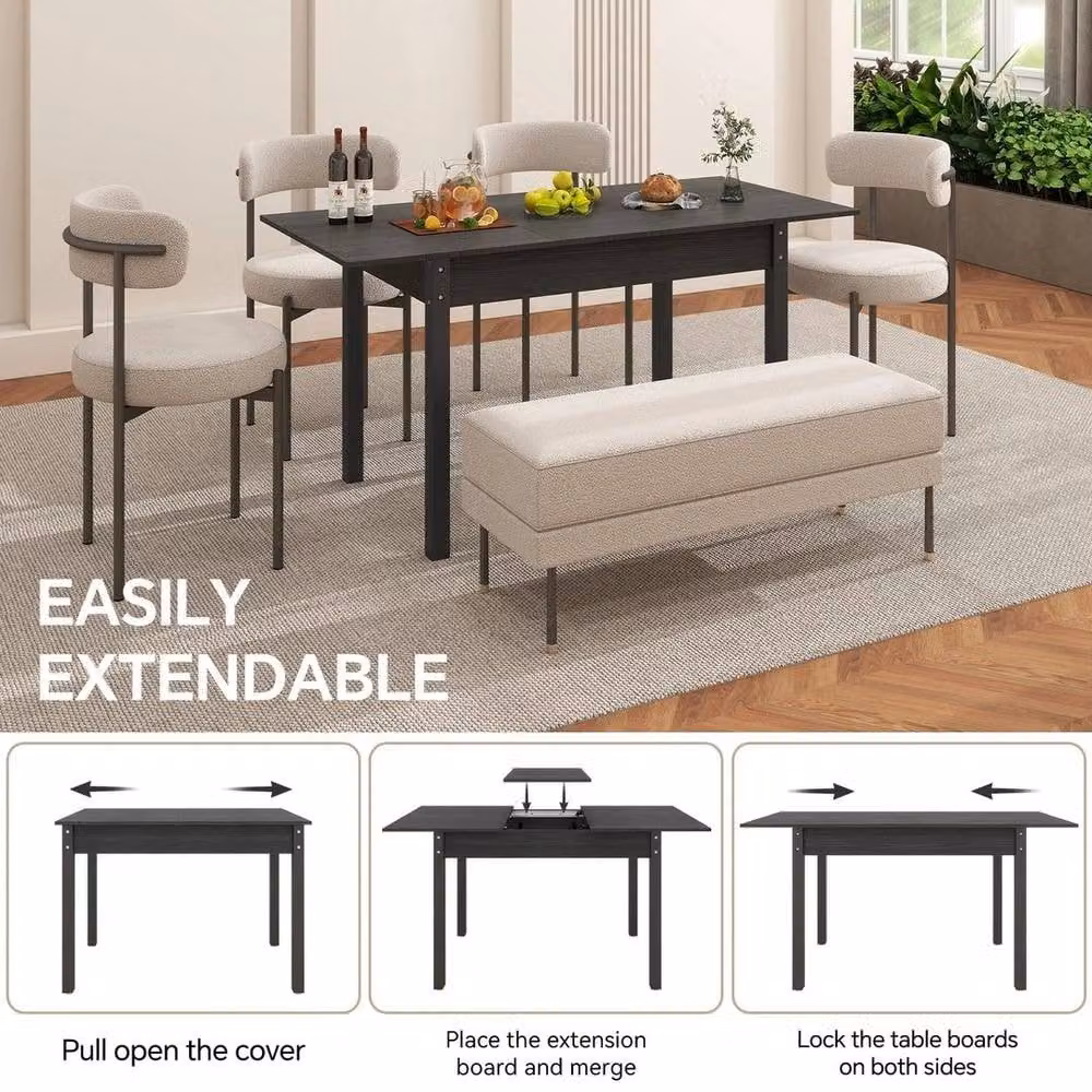 KORVIXA Black Extendable Square Wooden Dining Table, W/D: 100 x 100 cm – 2