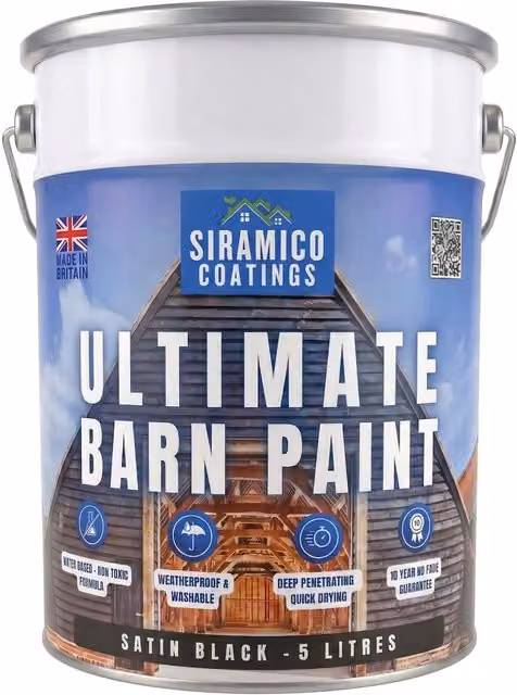 SIRAMICO COATINGS One Coat Ultimate Barn Acrylic Paint, Black, 5 Litres