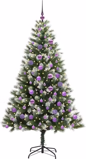Berkfield Home Lush Artificial Hinged Christmas Tree with Flocked Snow, Green and White, Height: 180 cm – 1