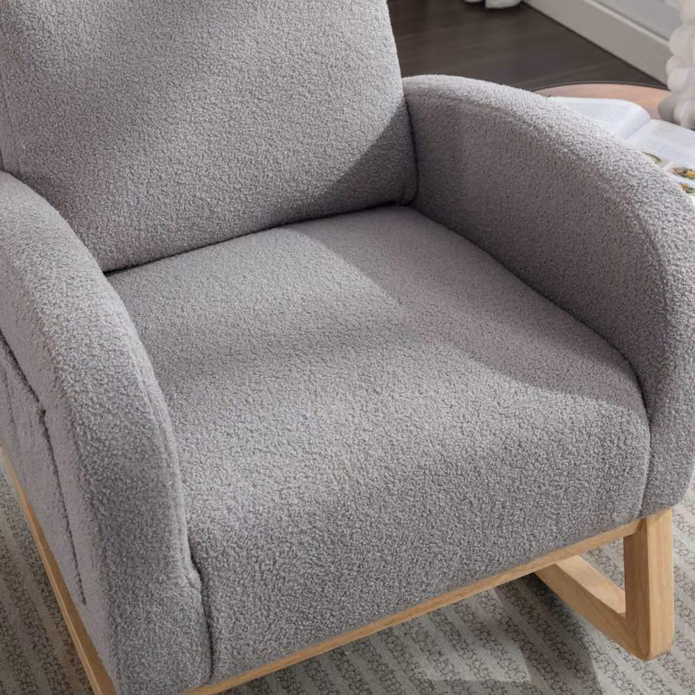 Direct Wicker Mid Century Modern Teddy Bouclé Fabric Upholstered Rocking Chair in Light Grey – 2
