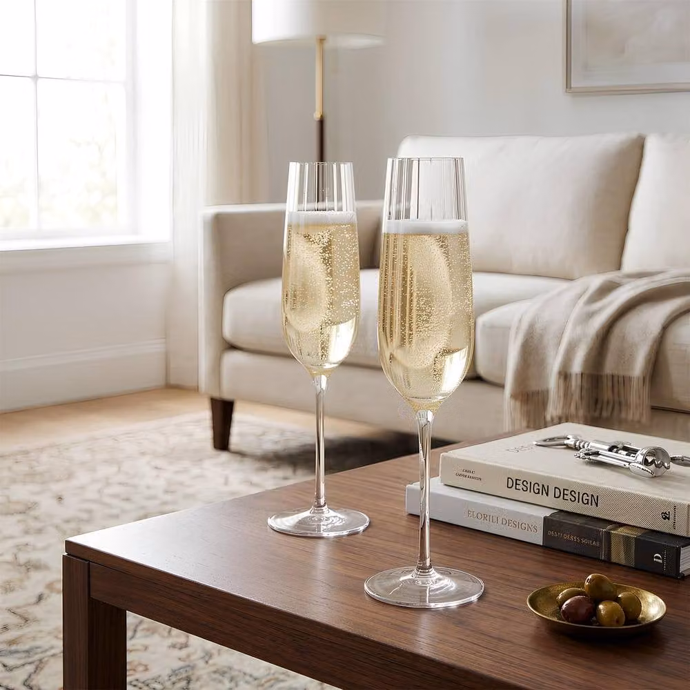 Argon Tableware Kensington Optic Lead-Free Crystal Champagne Flutes, 240ml, Pack of 6, Transparent – 3
