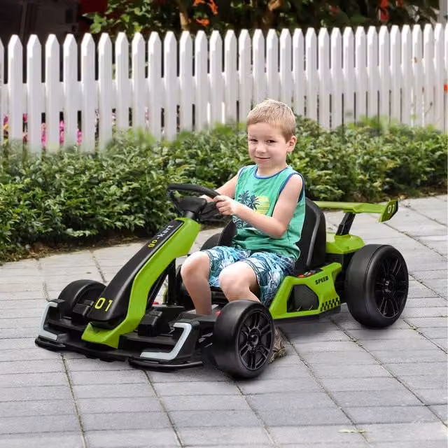 HOMCOM 24V Electric Go Kart for Kids with Adjustable Seat and Light and Sound Effects, Green