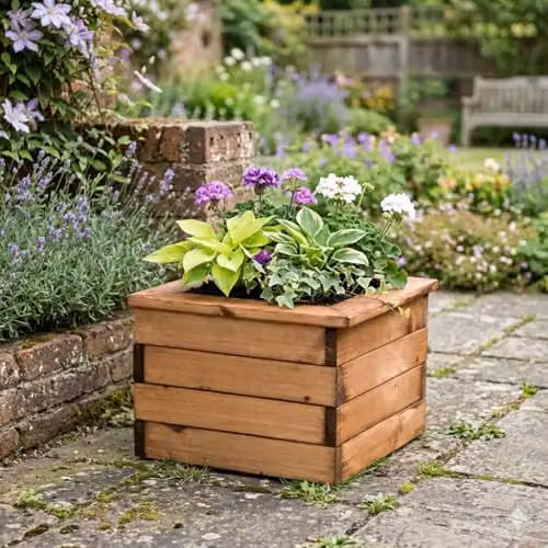 Primrose Brown Wooden Square Garden Planter Tub 43cm – 2