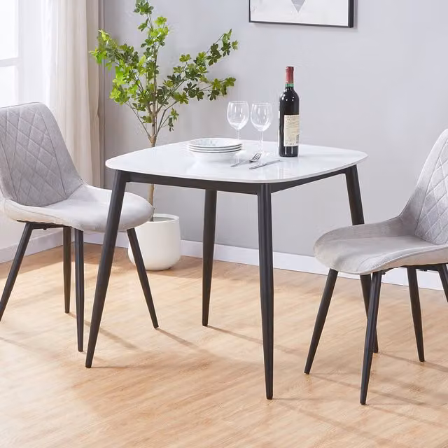 Aspen Square Dining Table with Gloss White Sintered Stone Top and White Marble Effect