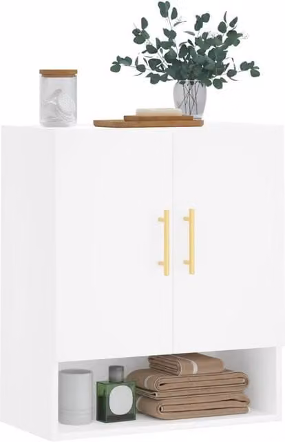 Berkfield Home White Wall Mounted Cabinet with Hinged Doors and Internal Shelves, W/D/H: 60 x 31 x 70 cm