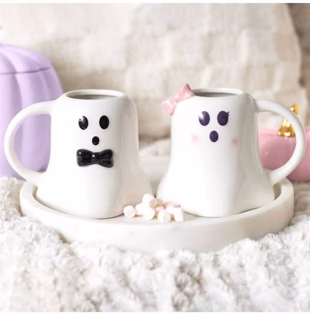 KDMD Mr & Mrs Boo Ghost Ceramic Mug Set, 440ml, White