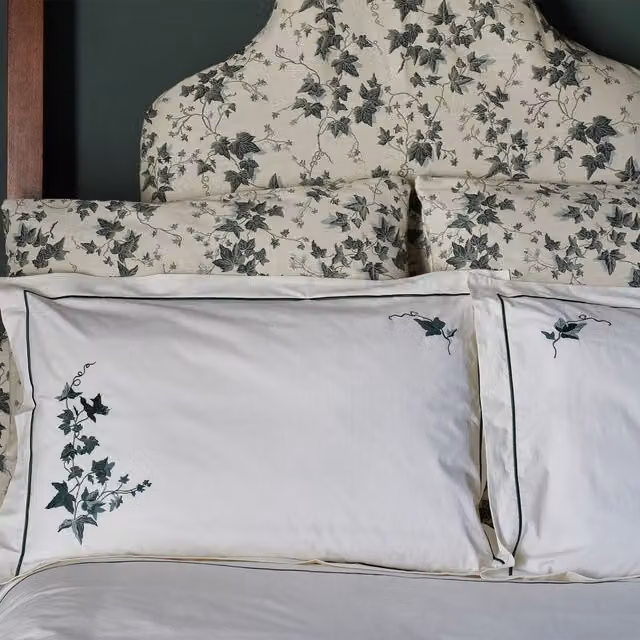 House of Hackney HEDERA Floral Cotton Bedding Set in Green and White, Duvet Cover 200 x 200 cm and Pillowcases 50 x 75 cm