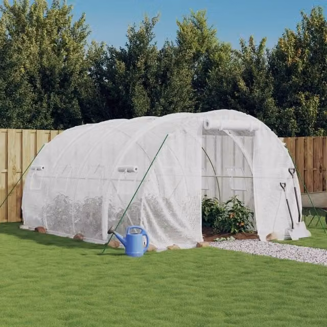 Berkfield Home Freestanding Steel Frame Greenhouse in White, W/D/H: 4 x 3 x 2 m
