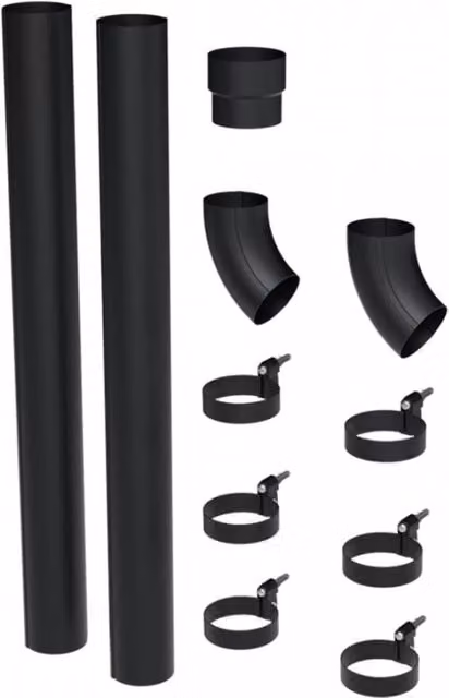 Galeco Black Galvanised Steel Round Offset Downpipe Kit, 87mm Diameter