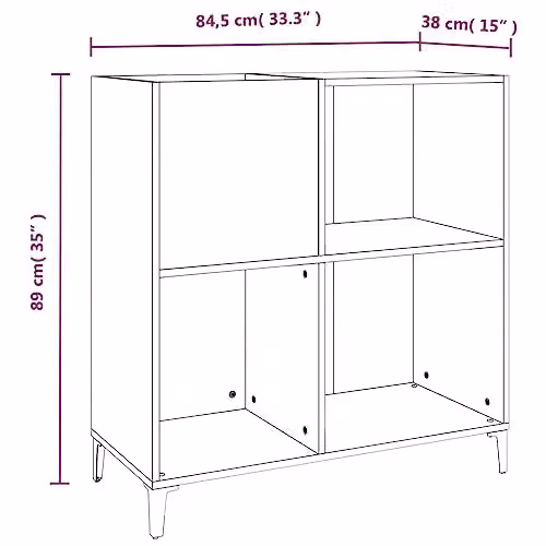 vidaXL Record Cabinet in Smoked Oak, Brown Engineered Wood, W: 84.5 cm, D: 38 cm, H: 89 cm – 2