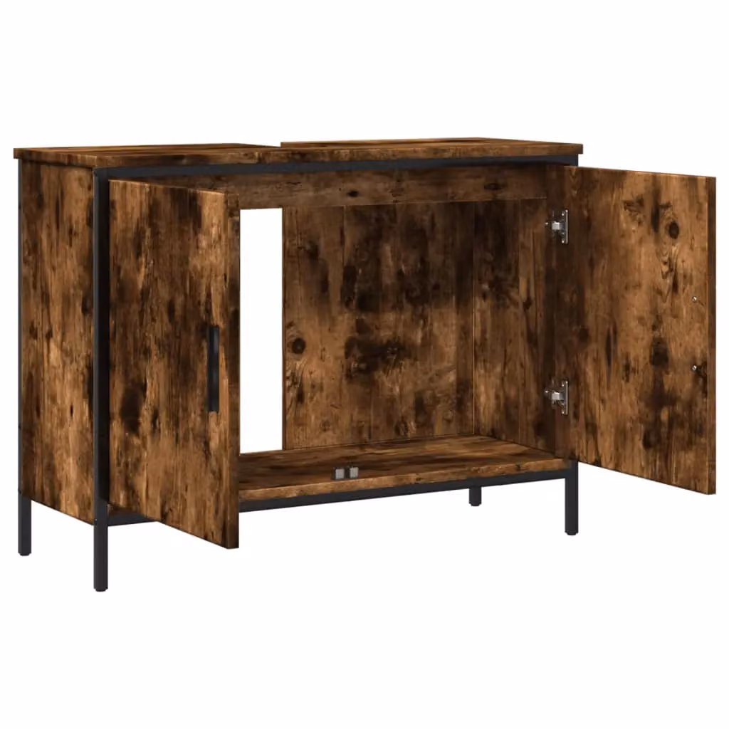 Berkfield Home Smoked Oak Bathroom Sink Cabinet, Brown, W: 80 cm, D: 30 cm, H: 60 cm – 4