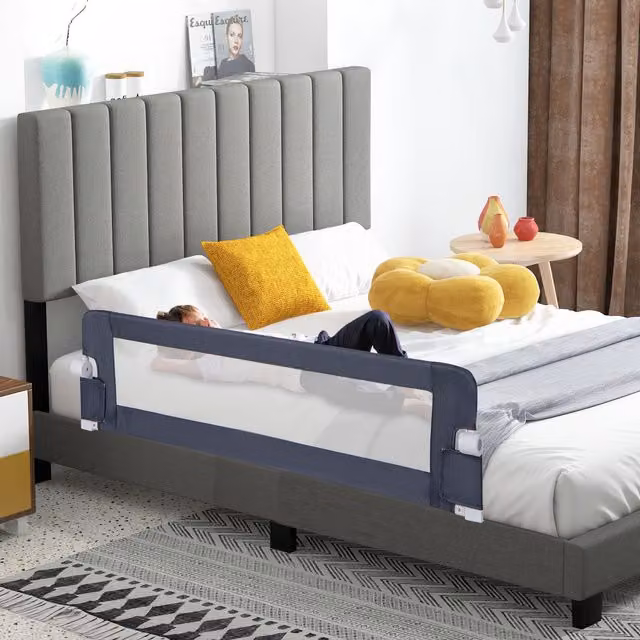 COSTWAY Foldable Swing Down Baby Bed Guard Rail, Grey, 152 cm