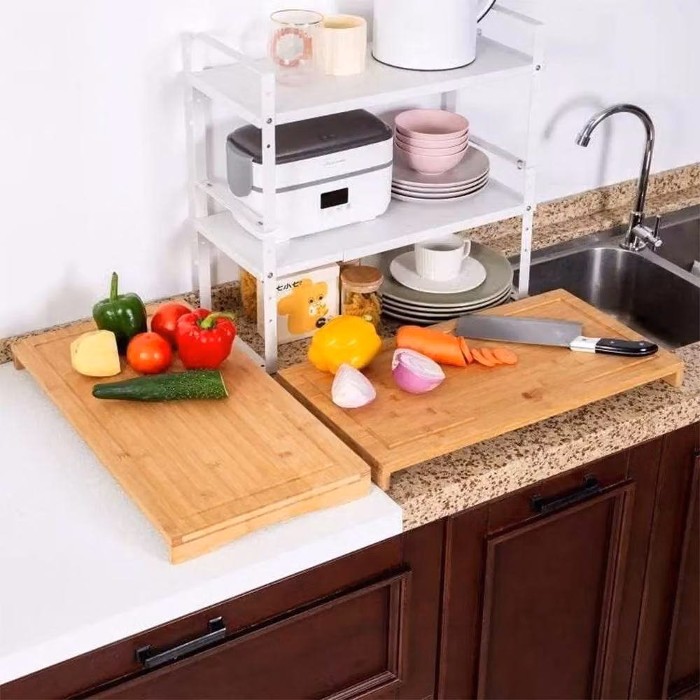 Havendro Set of 2 Rectangular Bamboo Chopping Boards and Worktop Savers in Beige and White – 4