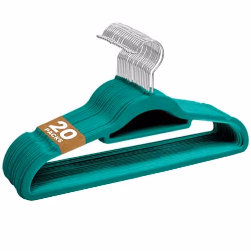 Sasha Morel 20 Pack Non-Slip Velvet Coat Hangers with Tie Organiser and Swivel Hooks in Green – 1