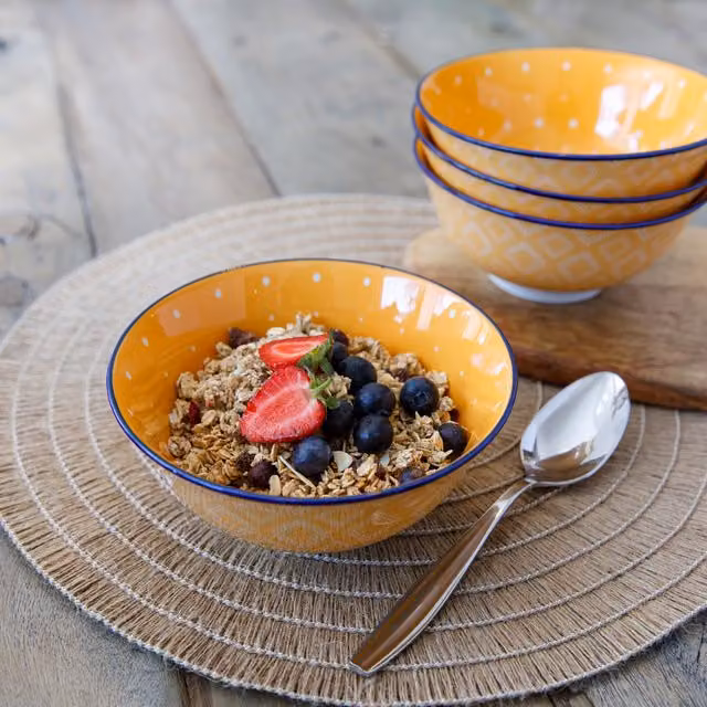 KitchenCraft Set of 4 Dotted Ceramic Stoneware Bowls in Orange and Blue