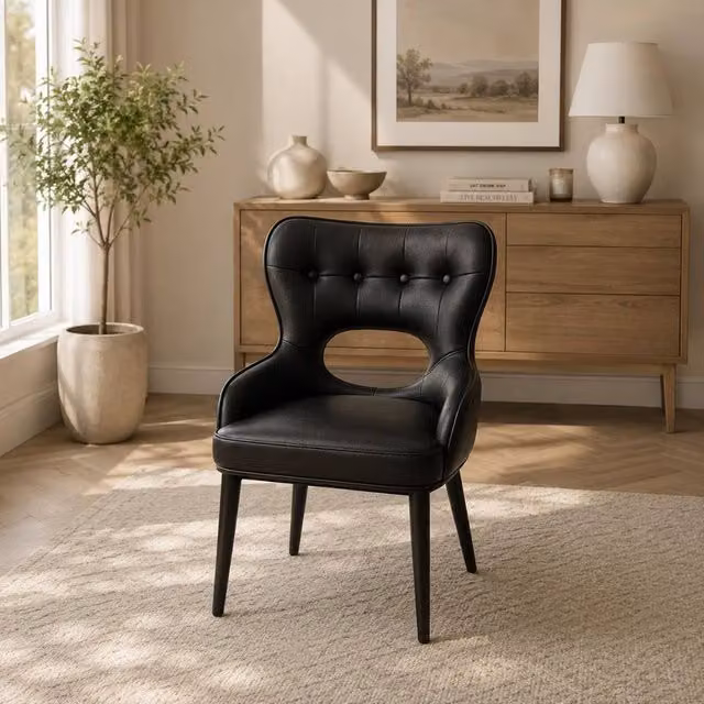Stratus Interiors Marbella Modern Upholstered PU Leather Dining Chair with Armrests in Black
