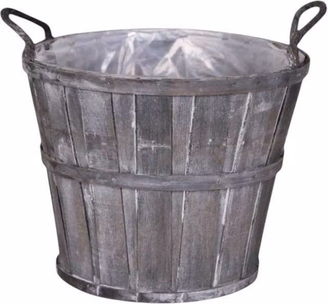 Four Candle Greywashed Wooden Barrel Planter, Grey, Height: 31 cm