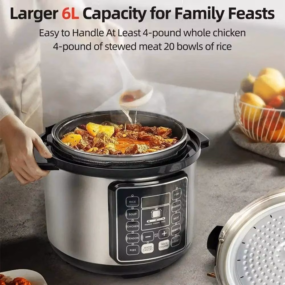 PAWNORA 6L Smart Electric Pressure Cooker in Silver with Stainless Steel Finish and Keep Warm Function – 4
