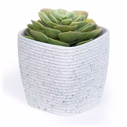 LIVIVO Set of 3 White Striped Plastic Plant Pots for Tabletop Use, Diameter: 12 cm