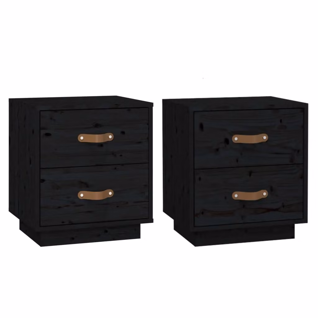 Berkfield Home Set of 2 Black Solid Wood Pine Bedside Cabinets, W/D/H: 40 x 34 x 45 cm – 2