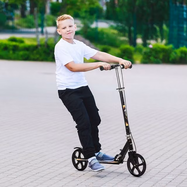 HOMCOM Kids Foldable Kick Scooter with Adjustable Height and Brake, Black