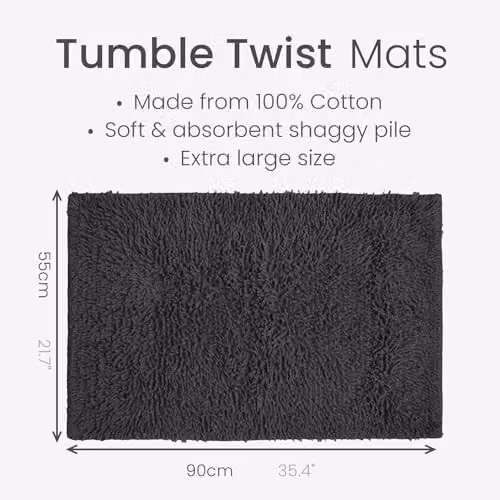 Allure Bath Fashions Tumble Twist Bath Mat, Charcoal Grey, 100% Cotton, W: 55 cm x L: 90 cm – 3