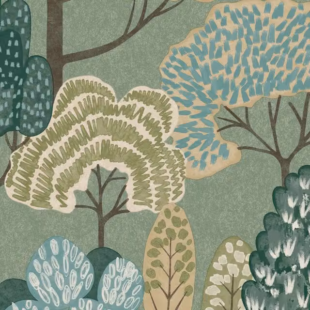 Grandeco Happy Trees Brushstroke Nursery Textured Wallpaper in Sage Green