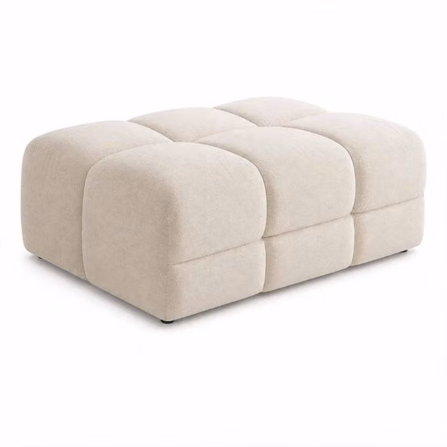 Furnishings For Less UK Jenson Large Plush Velvet Ottoman Footstool in Beige and Brown, W/D/H: 120 x 80 x 45 cm