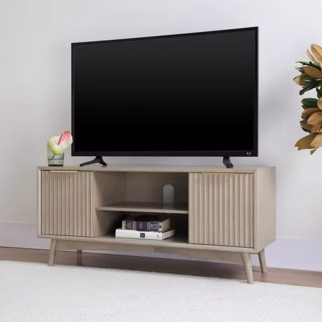 Home Garden Direct Monza Fluted TV Unit with Storage in Grey Pale Ash – 1