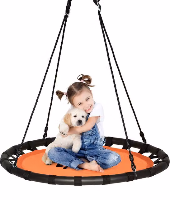 Costway Round Saucer Tree Swing Mat in Orange, 100 cm Diameter