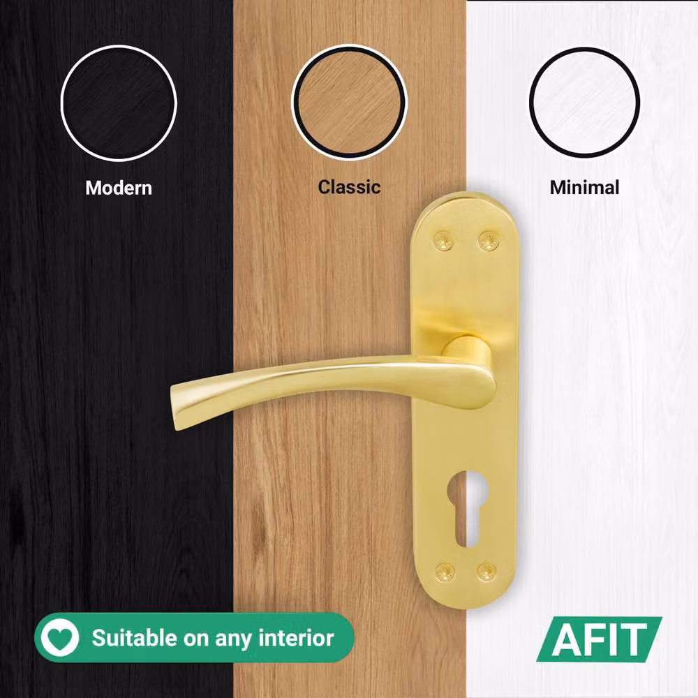 AFIT Satin Brass Twist Door Handles with Euro Escutcheon, Gold, 1 Pair – 4