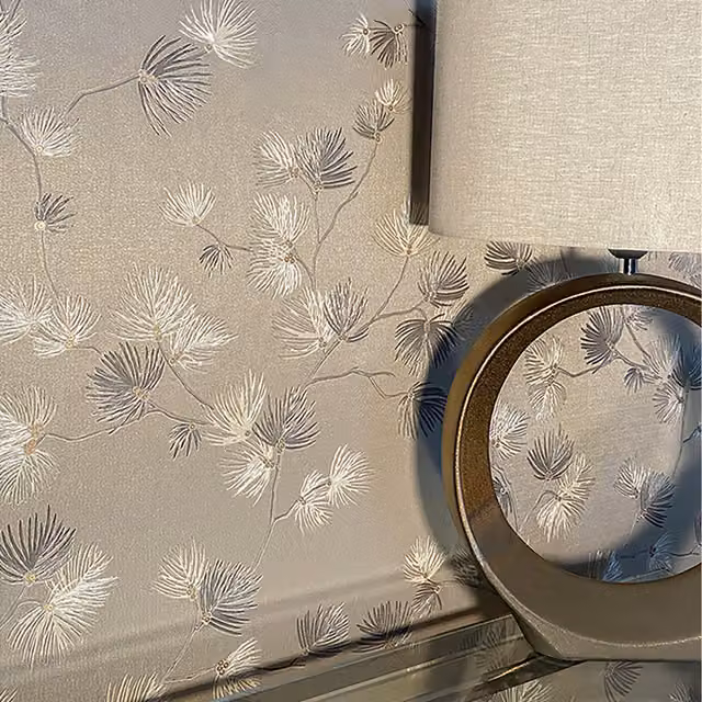 Belgravia Decor Valentino Pine Champagne Botanical Floral Classic Wallpaper in Gold and Beige with Satin Gloss Finish