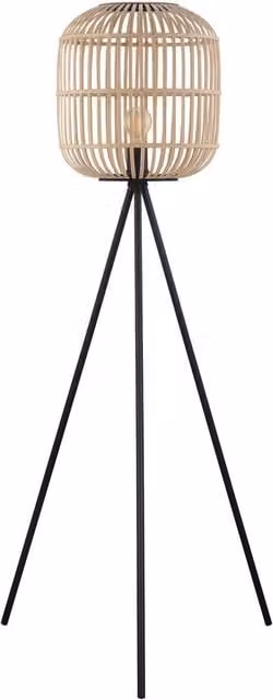Loops Tripod Floor Lamp in Black and Wicker with E27 Bulb