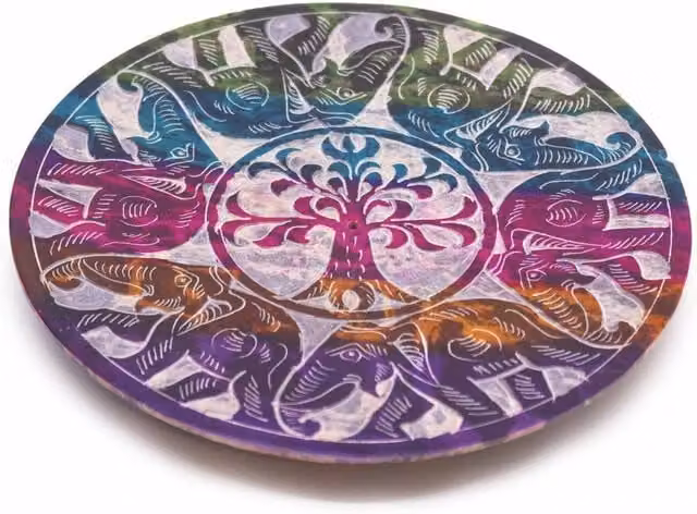KDMD Lucky Elephants Soapstone Incense Holder in Multicolour with 6 Elephant Disc Design