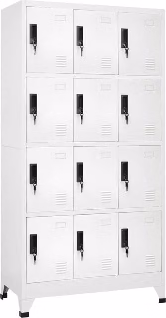 Berkfield Home White Steel Locker Cabinet with Hinged Doors, W/D/H: 90 x 45 x 180 cm