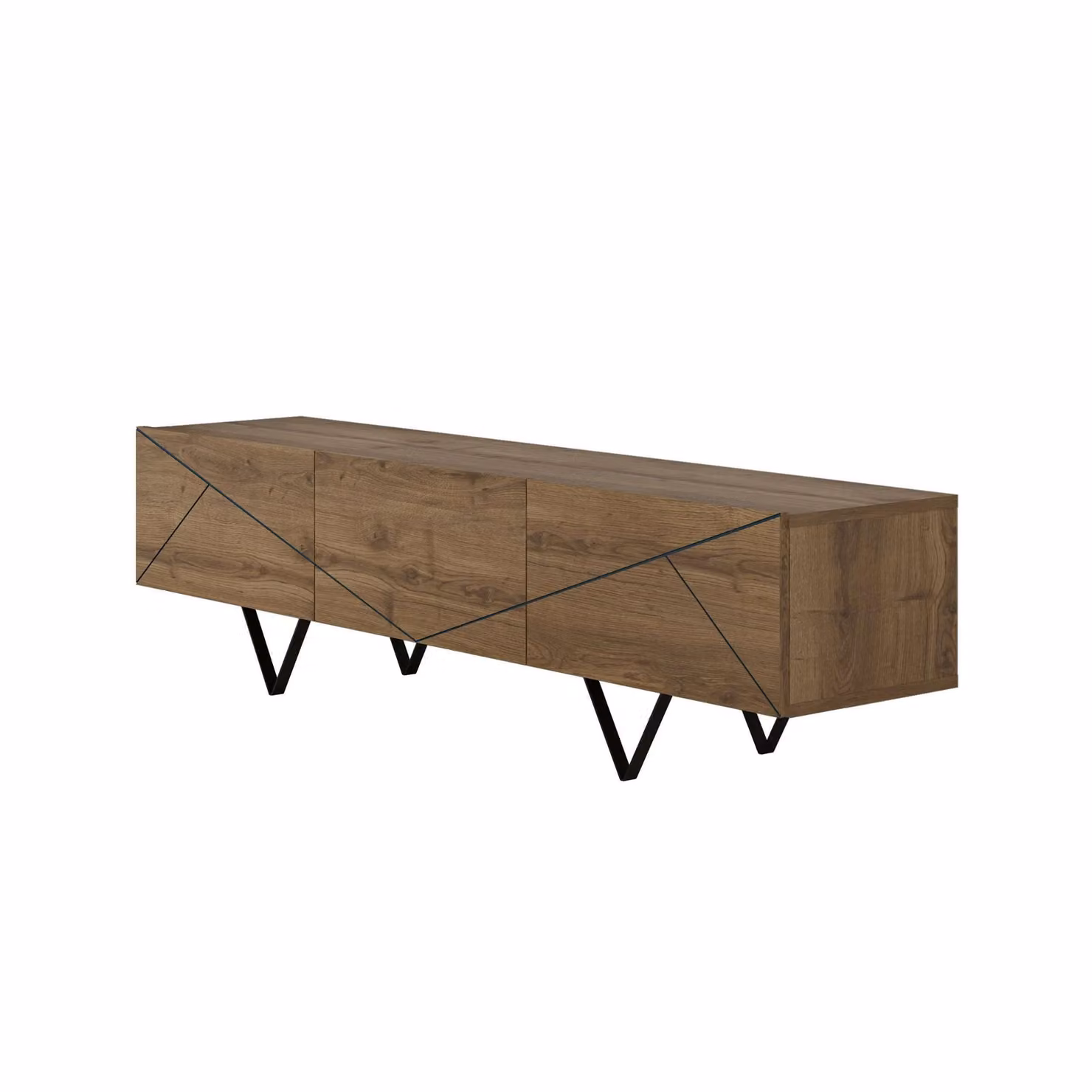 Decortie Jakomen Modern TV Stand Media Unit in Brown and Black with 3 Doors and Media Compartments, Width: 160 cm – 2