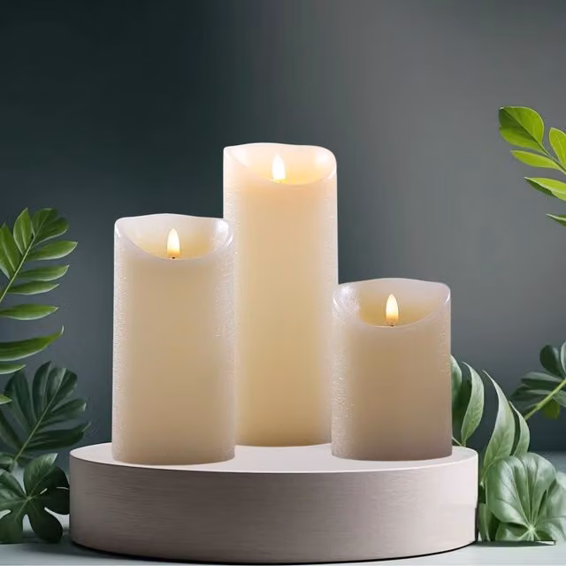 Flickabrights Set of 3 Flickering LED Battery Operated Flameless Realistic Candles in Beige and White