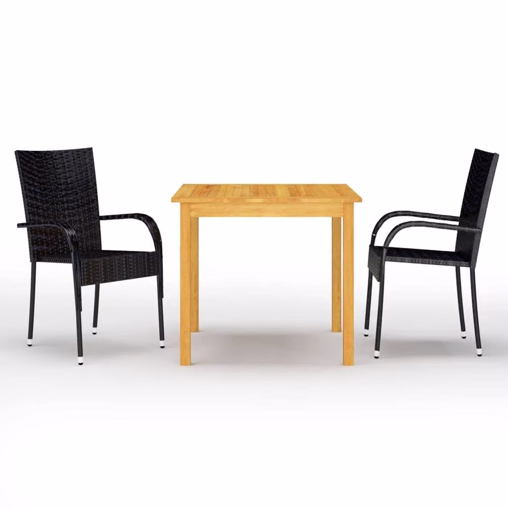 Berkfield Home 3 Piece Modern Garden Dining Set in Black with Acacia Wood and Metal