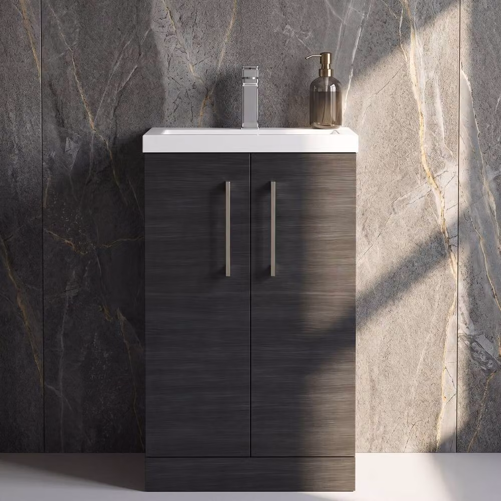Balterley Modern Black Wood Freestanding Bathroom Vanity Basin Unit with Soft Close Hinged Doors – 5