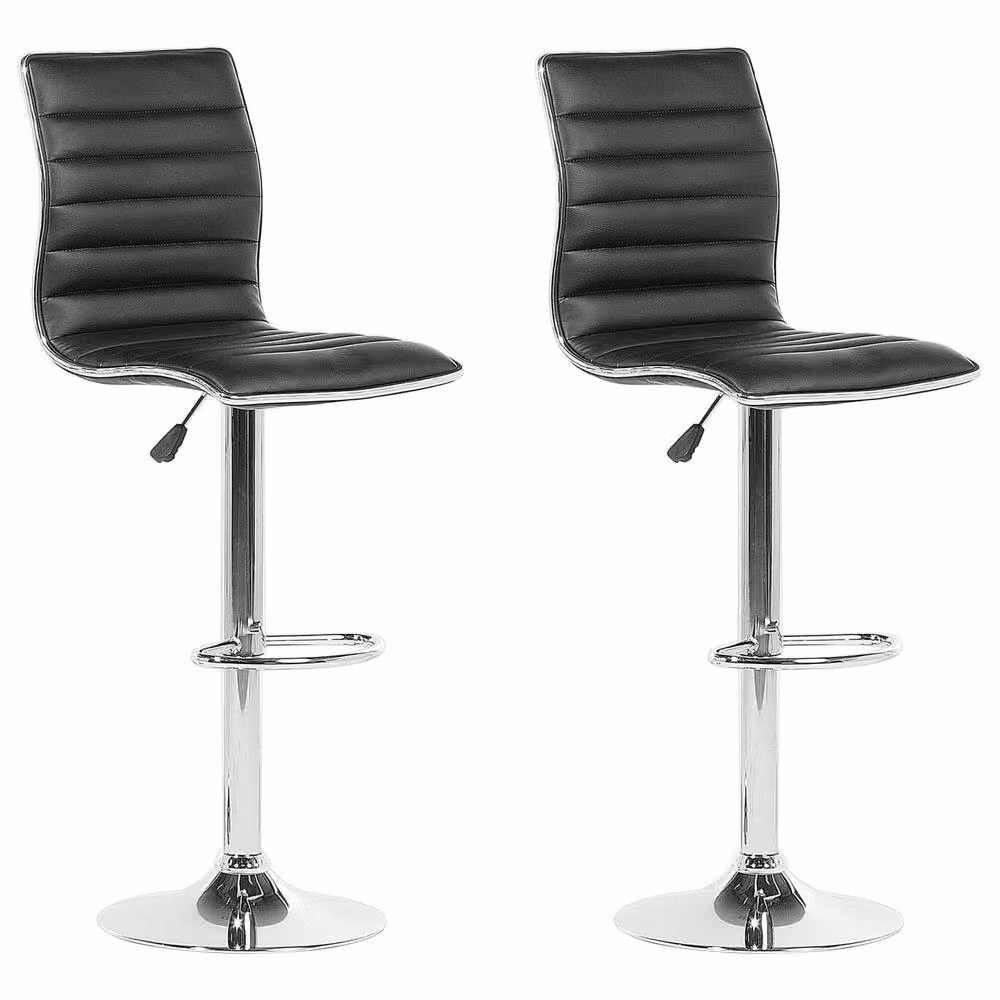 Wyld and Coco Elara Counter Height Bar Stool Set of 2 in Black Faux Leather with Silver Metal Legs – 2