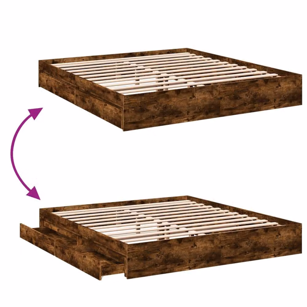 Berkfield Home Super King Bed Frame with Drawers in Smoked Oak Brown, W/D/H: 180 x 200 cm – 4