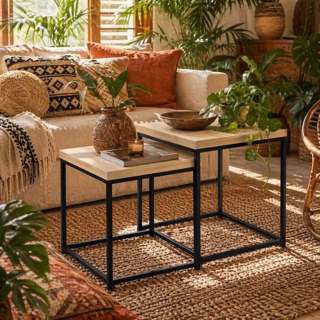 Wyld Haus Vattesa Set of 2 Nesting Coffee Tables in Light Oak Effect – 1