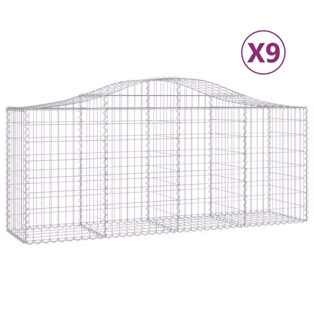 Berkfield Home Arched Gabion Baskets, 9 Piece Set, Silver Galvanised Steel, W: 200 cm, D: 50 cm, H: 80-100 cm – 2